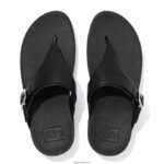 Women LULU Adjustable Leather Toe-Posts Fitflop 882F101 All Black - Image 3