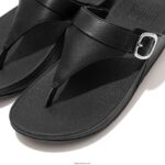 Women LULU Adjustable Leather Toe-Posts Fitflop 882F101 All Black - Image 4