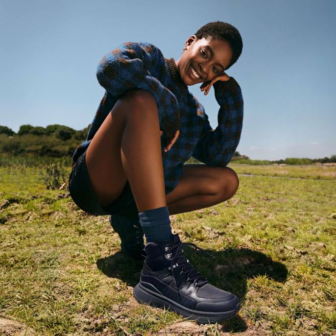 Women NEO-D-HYKER Leather-Mix Walking Boots Fitflop 882F298 All Navy - Image 3