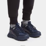Women NEO-D-HYKER Leather-Mix Walking Trainers Fitflop 882F259 All Navy - Image 2