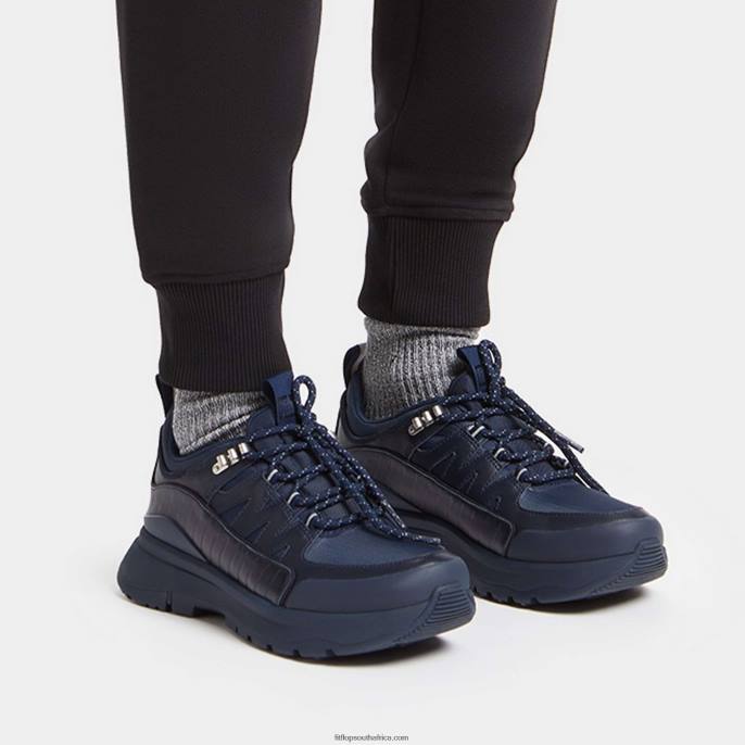 Women NEO-D-HYKER Leather-Mix Walking Trainers Fitflop 882F259 All Navy - Image 2