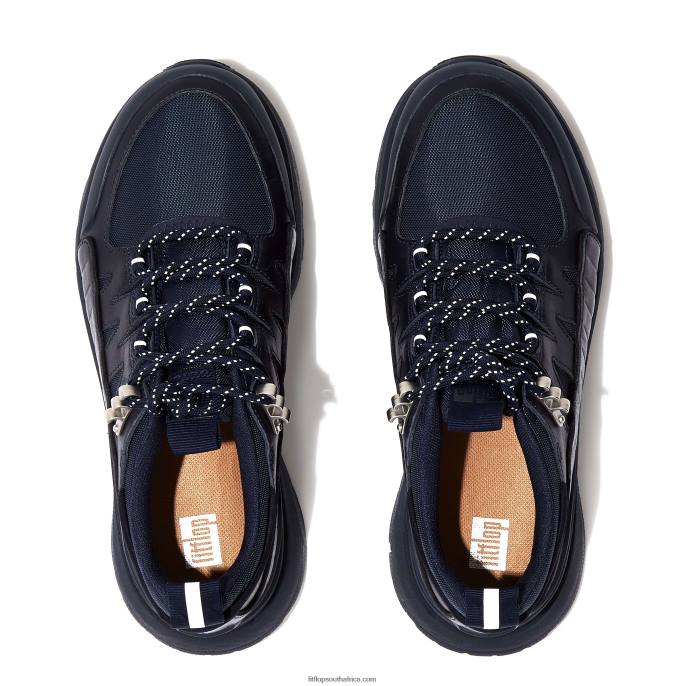 Women NEO-D-HYKER Leather-Mix Walking Trainers Fitflop 882F259 All Navy - Image 3
