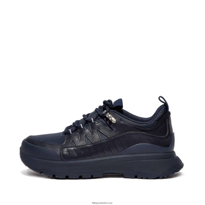 Women NEO-D-HYKER Leather-Mix Walking Trainers Fitflop 882F259 All Navy - Image 1