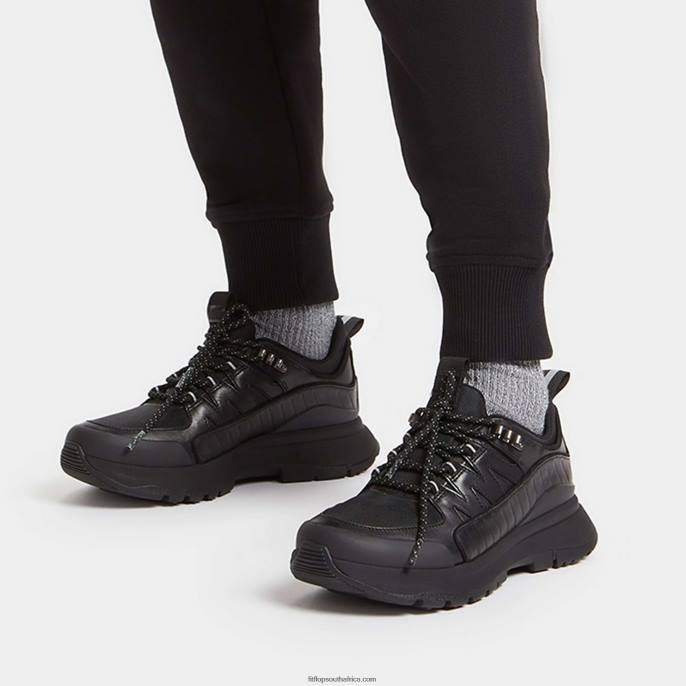 Women NEO-D-HYKER Leather-Mix Walking Trainers Fitflop 882F260 All Black - Image 2