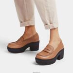 Women PILAR Leather Platform Loafers Fitflop 882F157 Latte Tan - Image 2