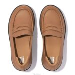 Women PILAR Leather Platform Loafers Fitflop 882F157 Latte Tan - Image 3