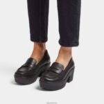 Women PILAR Leather Platform Loafers Fitflop 882F158 All Black - Image 2