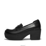 Women PILAR Leather Platform Loafers Fitflop 882F158 All Black