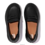 Women PILAR Leather Platform Loafers Fitflop 882F158 All Black - Image 3