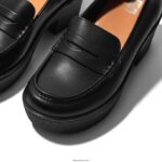 Women PILAR Leather Platform Loafers Fitflop 882F158 All Black - Image 4