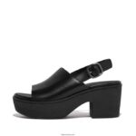 Women PILAR Leather Platform Sandals Fitflop 882F58 All Black