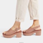 Women PILAR Leather Platform Sandals Fitflop 882F59 Beige Buff - Image 2