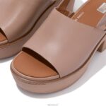 Women PILAR Leather Platform Sandals Fitflop 882F59 Beige Buff - Image 3