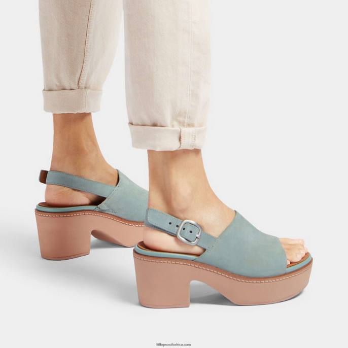 Women PILAR Suede Back-Strap Platform Sandals Fitflop 882F60 Cool Blue - Image 2
