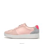 Women RALLY Leather/Felt Panel Trainers Fitflop 882F232 Pink Salt/Grey
