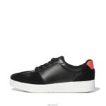 Women RALLY Leather/Felt Panel Trainers Fitflop 882F233 Black/Orange