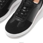 Women RALLY Leather/Felt Panel Trainers Fitflop 882F233 Black/Orange - Image 4