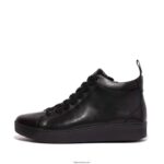 Women RALLY Leather High-Top Trainers Fitflop 882F279 All Black