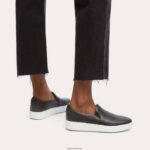Women RALLY Leather Slip-On Skate Trainers Fitflop 882F281 Black - Image 2