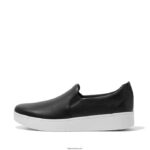 Women RALLY Leather Slip-On Skate Trainers Fitflop 882F281 Black
