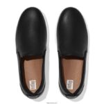 Women RALLY Leather Slip-On Skate Trainers Fitflop 882F281 Black - Image 4