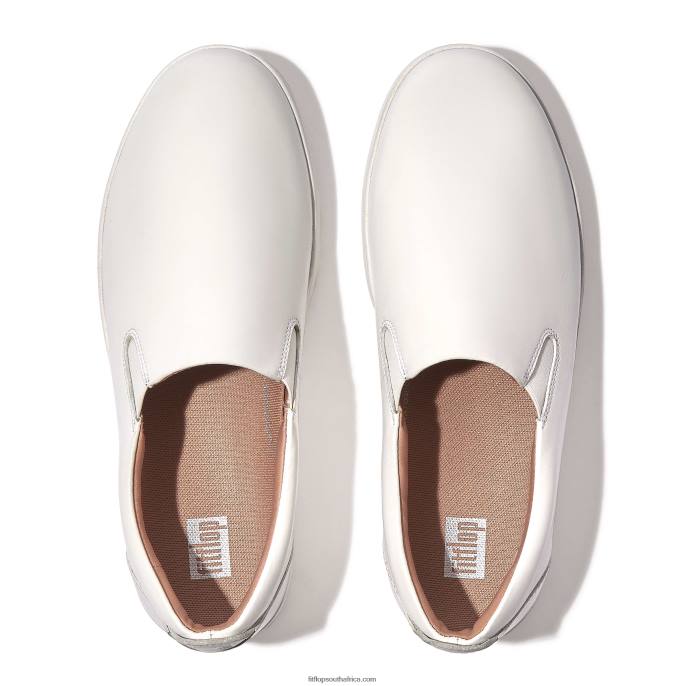 Women RALLY Leather Slip-On Skate Trainers Fitflop 882F282 Urban White - Image 3