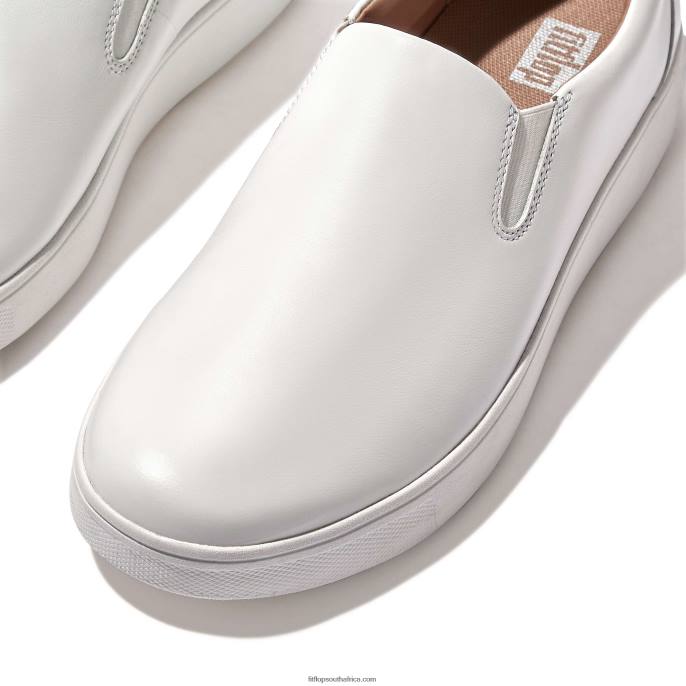 Women RALLY Leather Slip-On Skate Trainers Fitflop 882F282 Urban White - Image 4