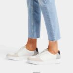 Women RALLY Leather/Suede Panel Trainers Fitflop 882F221 White/Sea Blue - Image 2