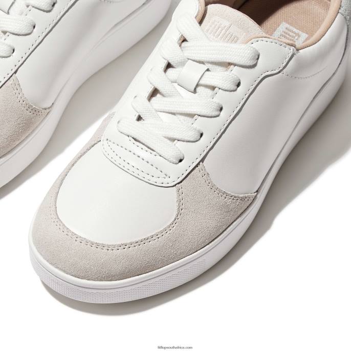 Women RALLY Leather/Suede Panel Trainers Fitflop 882F221 White/Sea Blue - Image 3