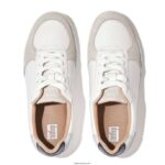 Women RALLY Leather/Suede Panel Trainers Fitflop 882F221 White/Sea Blue - Image 4