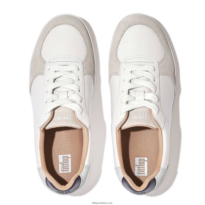 Women RALLY Leather/Suede Panel Trainers Fitflop 882F221 White/Sea Blue - Image 4