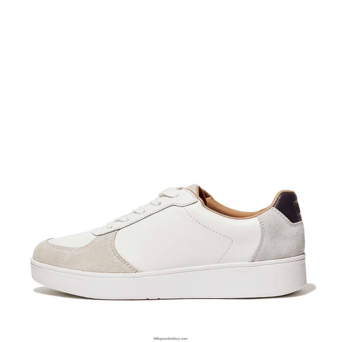 Women RALLY Leather/Suede Panel Trainers Fitflop 882F221 White/Sea Blue - Image 1