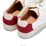 Women RALLY Leather/Suede Panel Trainers Fitflop 882F222 White/Rich Red - Image 3