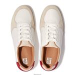 Women RALLY Leather/Suede Panel Trainers Fitflop 882F222 White/Rich Red - Image 4