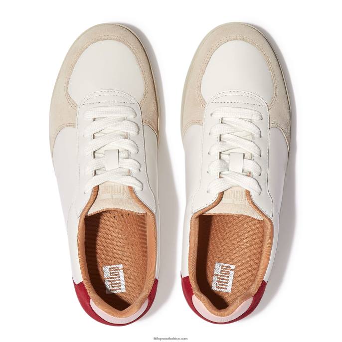 Women RALLY Leather/Suede Panel Trainers Fitflop 882F222 White/Rich Red - Image 4