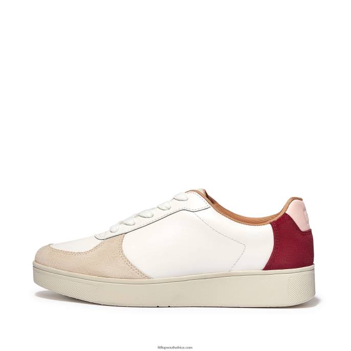Women RALLY Leather/Suede Panel Trainers Fitflop 882F222 White/Rich Red - Image 1