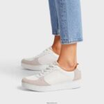 Women RALLY Leather/Suede Panel Trainers Fitflop 882F223 White/Beige - Image 2