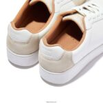 Women RALLY Leather/Suede Panel Trainers Fitflop 882F223 White/Beige - Image 3