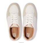 Women RALLY Leather/Suede Panel Trainers Fitflop 882F223 White/Beige - Image 4