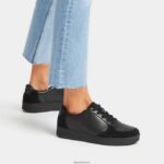 Women RALLY Leather/Suede Panel Trainers Fitflop 882F224 All Black - Image 2