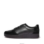 Women RALLY Leather/Suede Panel Trainers Fitflop 882F224 All Black