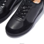 Women RALLY Leather/Suede Panel Trainers Fitflop 882F224 All Black - Image 3