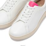 Women RALLY Neon-Pop Leather Trainers Fitflop 882F228 White/Pop Pink - Image 3