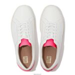 Women RALLY Neon-Pop Leather Trainers Fitflop 882F228 White/Pop Pink - Image 4
