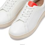 Women RALLY Neon-Pop Leather Trainers Fitflop 882F229 White/Orange - Image 3