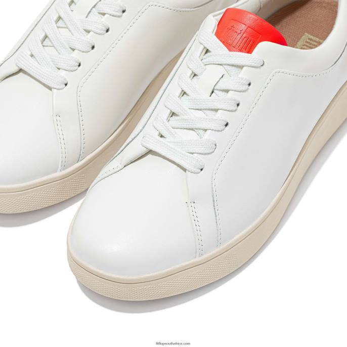 Women RALLY Neon-Pop Leather Trainers Fitflop 882F229 White/Orange - Image 3