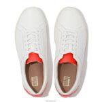 Women RALLY Neon-Pop Leather Trainers Fitflop 882F229 White/Orange - Image 4