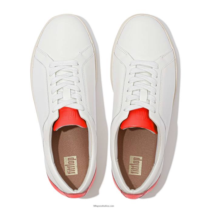 Women RALLY Neon-Pop Leather Trainers Fitflop 882F229 White/Orange - Image 4