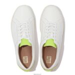 Women RALLY Neon-Pop Leather Trainers Fitflop 882F230 White/Yellow - Image 4