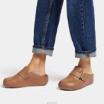 Women SHUV Buckle-Strap Leather Clogs Fitflop 882F335 Latte Tan - Image 2